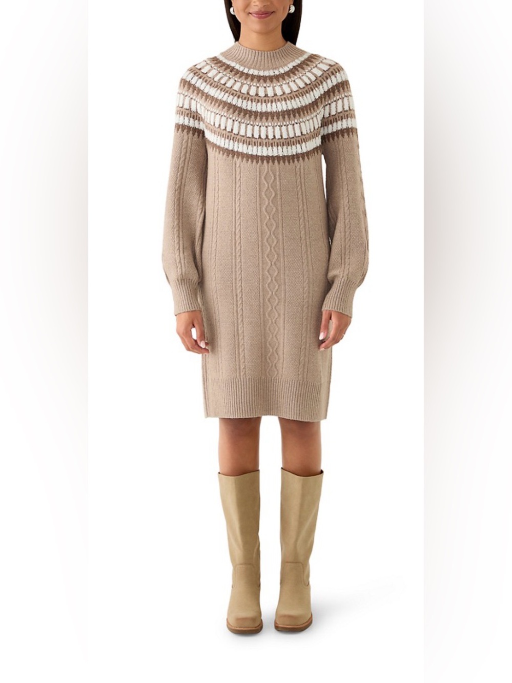 LUCKY BRAND Mock Neck Intarsia Sweater Dress.